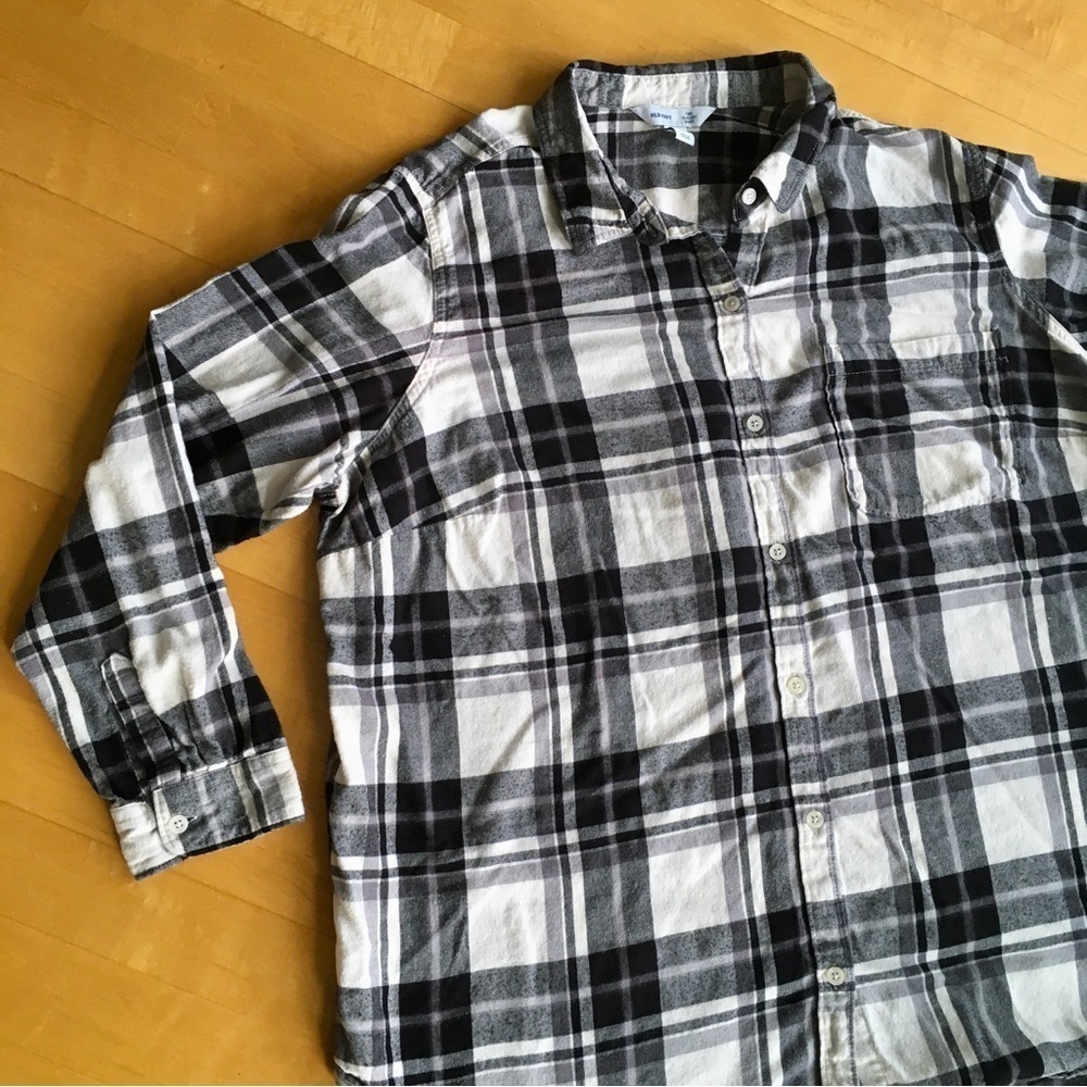 Old Navy Plaid Flannel Button Down Shirt, Black, White, Size 3X